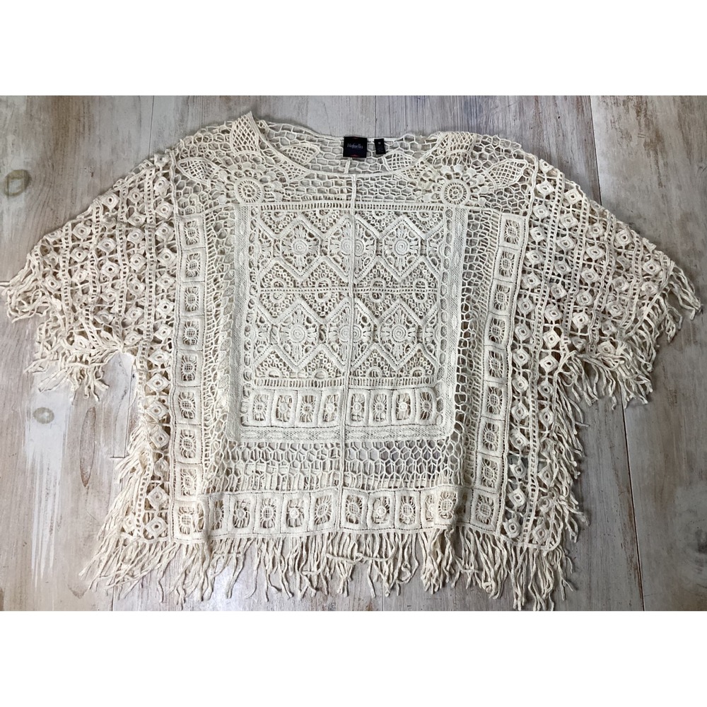 Rafaella Crochet Fringe Tunic Top Bohemian Festival Beach Cover Up M
